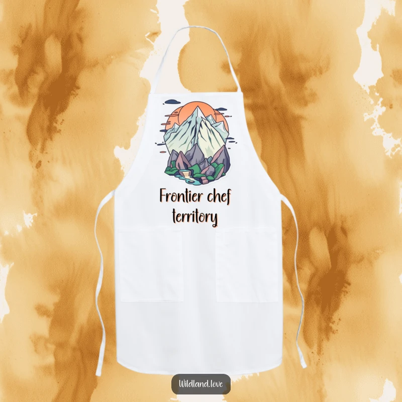 Funny frontier apron with dynamic sharp edges and flowing curves, ideal for adding artistic humor to kitchen activities.