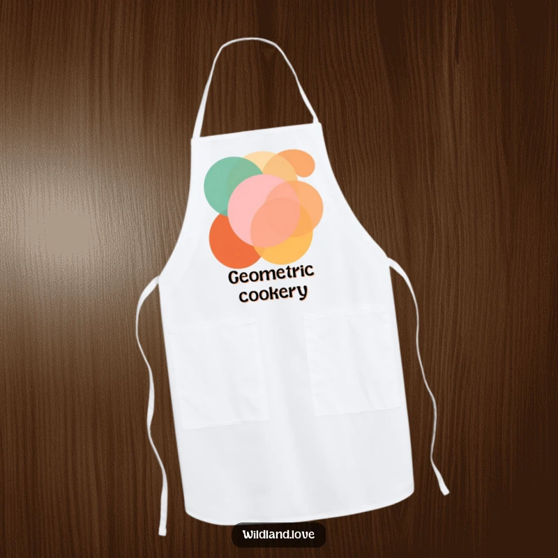 Funny apron with bold, overlapping geometric shapes in earthy tones, perfect for stylish kitchen endeavors.