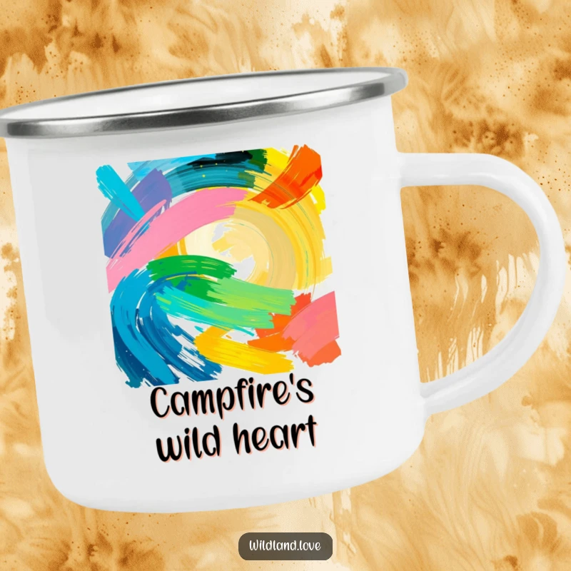 Funny energy camping mug with bold brushstrokes of intense color, symbolizing raw natural power for outdoor enjoyment.