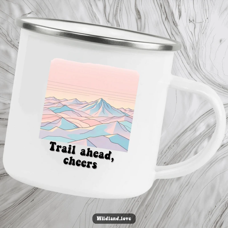 Funny camping mug with abstract topographical lines evoking vast, empty expanses, perfect for enjoying beverages outdoors.