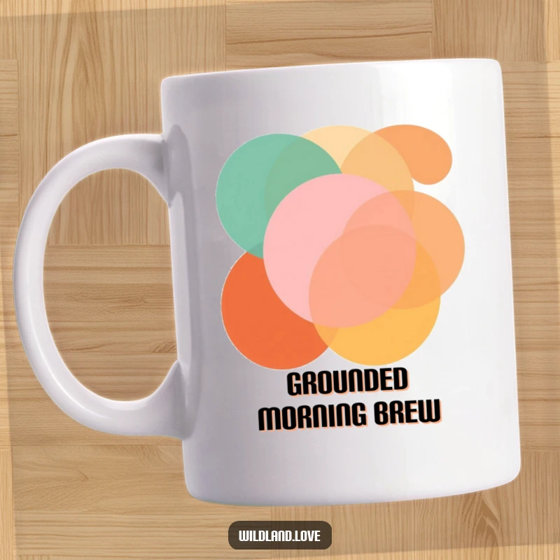 Funny mug featuring bold, overlapping geometric shapes in earthy tones, offering a modern, artistic design.