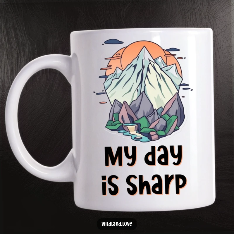 Funny natural frontier mug with dynamic sharp edges and flowing curves, symbolizing nature's boundary with artistic humor.