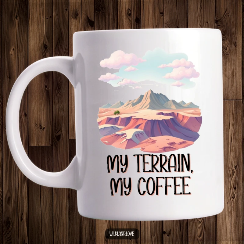 Funny mug with abstract textured planes evoking vast, untamed terrain, perfect for coffee lovers with an adventurous spirit.
