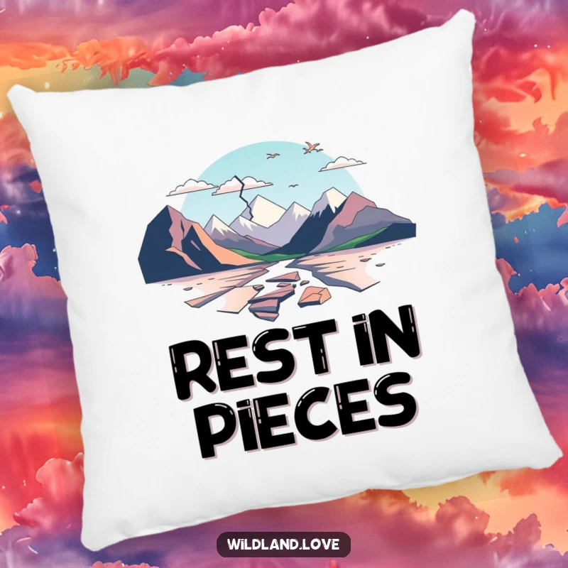 Funny pillow designed with minimalist, fractured planes evoking broken landscapes, adding abstract artistic flair to any seating.