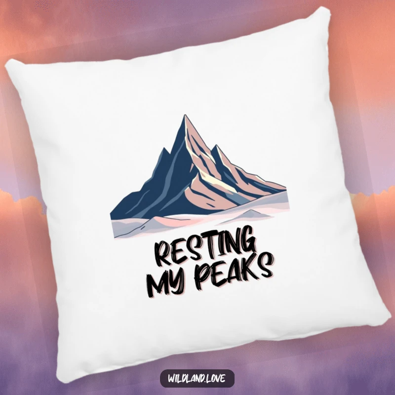 Funny abstract peaks pillow with a stark minimalist landscape design, providing cozy comfort and artistic humor.