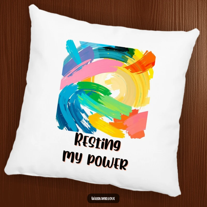 Funny color energy pillow with bold brushstrokes suggesting raw, untamed natural energy, perfect for adding a vibrant and humorous touch.