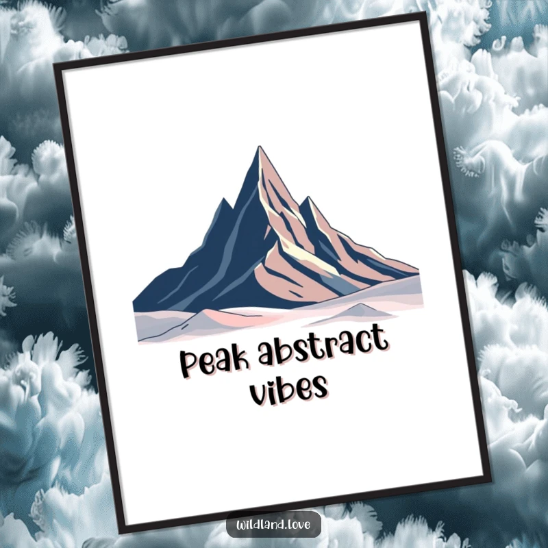 Funny abstract peaks digital art print featuring a stark minimalist geometric landscape, ideal for modern, artistic home decor.