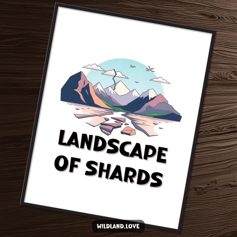 Funny printable art featuring minimalist, fractured planes that abstractly depict broken landscapes, ideal for modern decor.