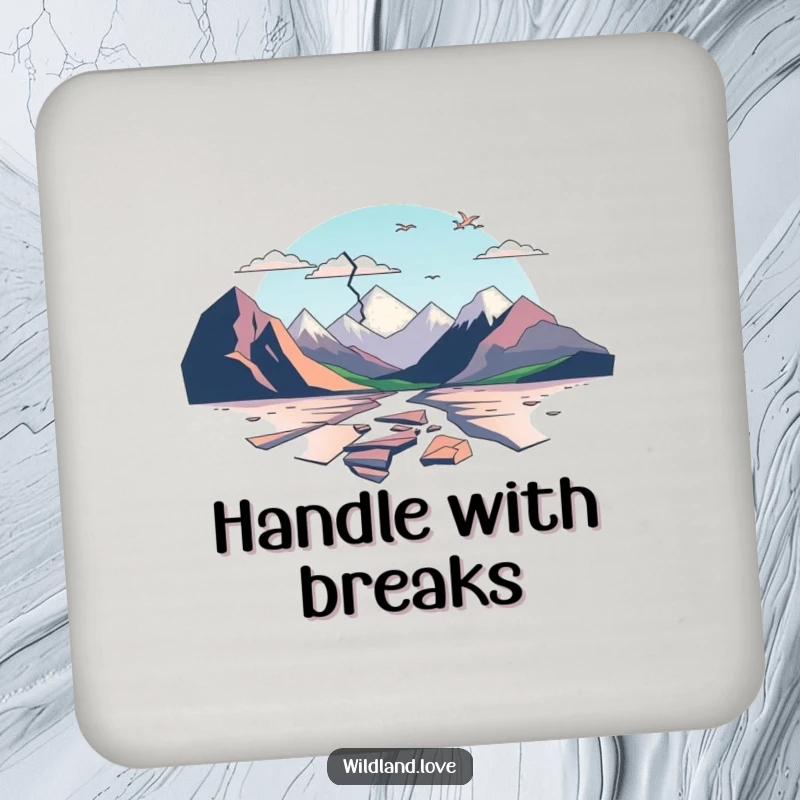 Funny drink coasters with minimalist, fractured planes suggesting broken landscapes, adding abstract artistic flair to tabletops.