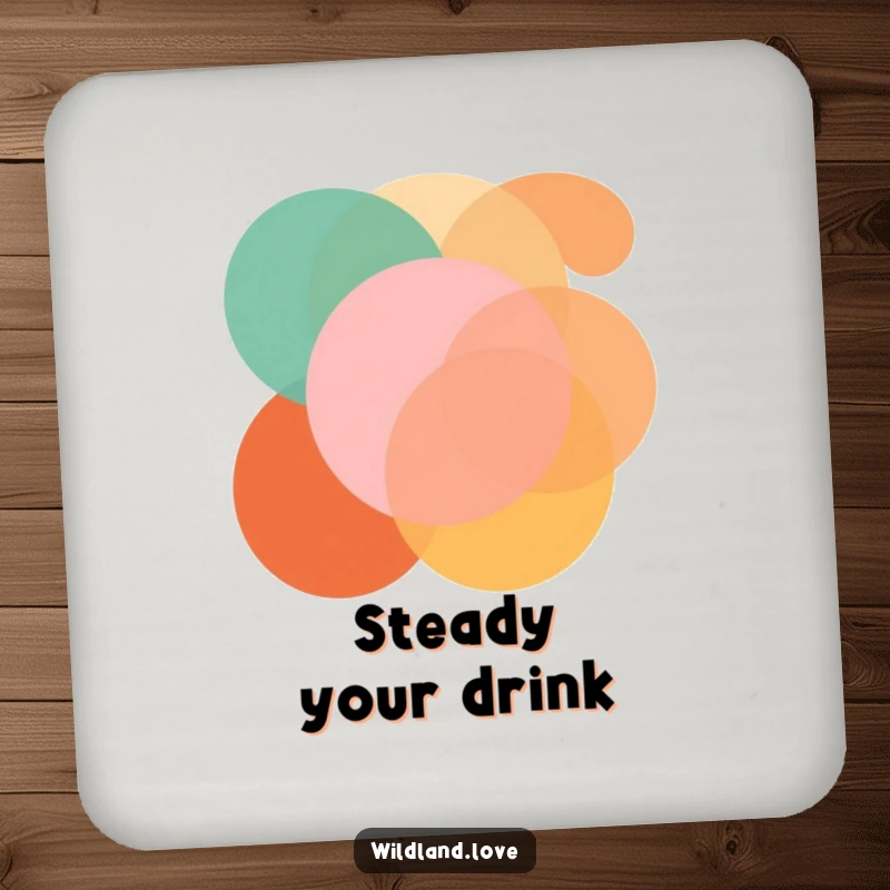 Funny drink coaster with bold, overlapping geometric shapes in earthy tones, offering modern surface protection.