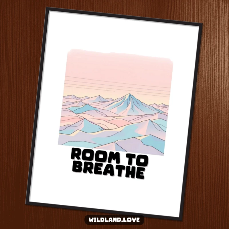 Funny poster art with abstract topographical lines that suggest a vast, empty expanse, bringing a sense of open nature indoors.