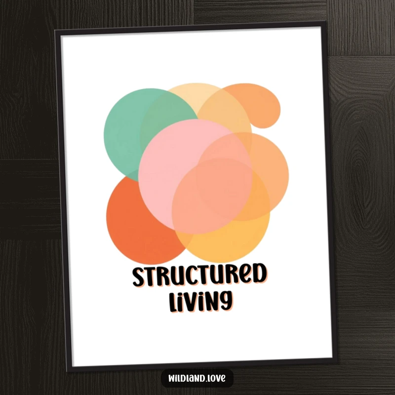 Funny poster showcasing bold, overlapping geometric shapes in earthy tones, creating striking modern wall art.