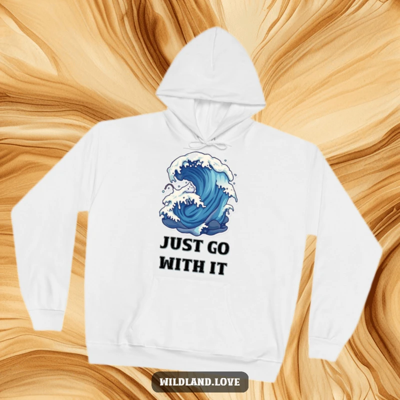 Funny distorted nature hoodie depicting wind and water currents, providing a warm and humorous way to enjoy art.