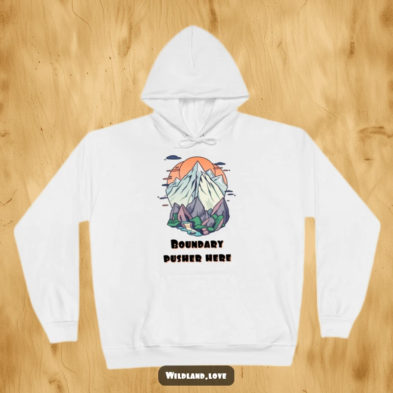 Funny frontier hoodie with dynamic edges and curves, offering a warm and artistic way to express adventurous humor.