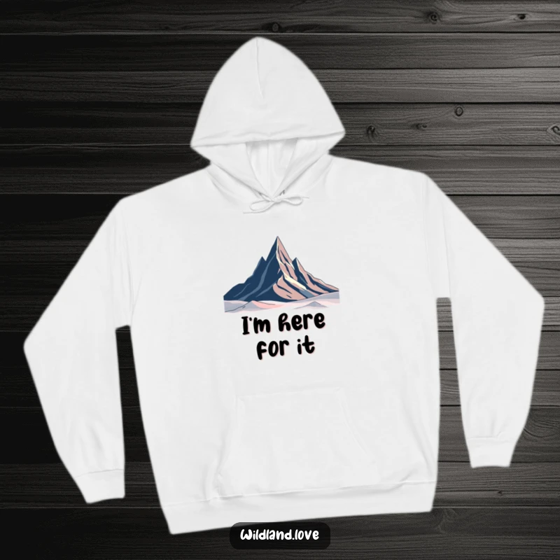 Funny abstract peaks hoodie depicting a stark, minimalist mountain range, offering warmth and artistic humor.