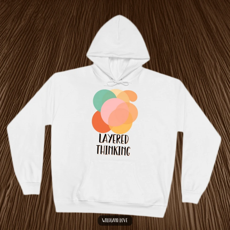 Funny hoodie featuring bold, overlapping geometric shapes in earthy tones, offering cozy, modern comfort.