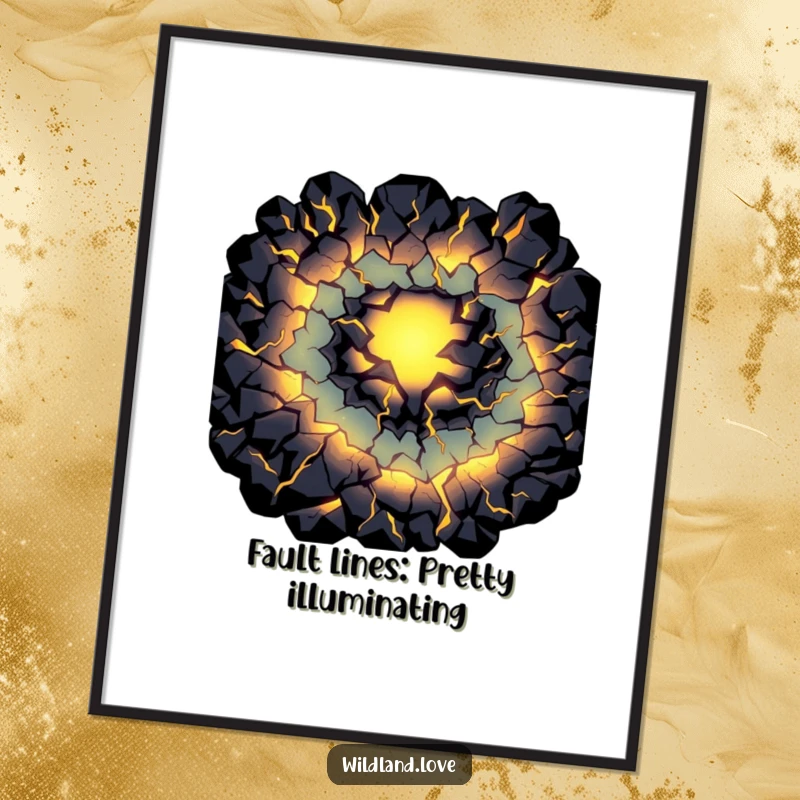 Funny Free Printable Wall Art depicting a network of dark fissures glowing with internal, primal light, creating a dramatic effect.