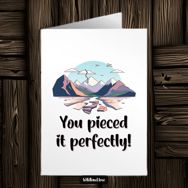 Funny Free Printable Congratulations Card with minimalist, fractured planes suggesting broken landscapes, representing recovery and triumph.