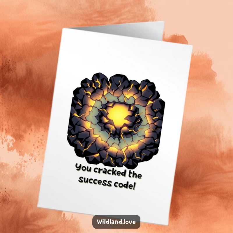 Funny Free Printable Congratulations Card showcasing dark fissures glowing with internal, primal light, symbolizing a radiant success.