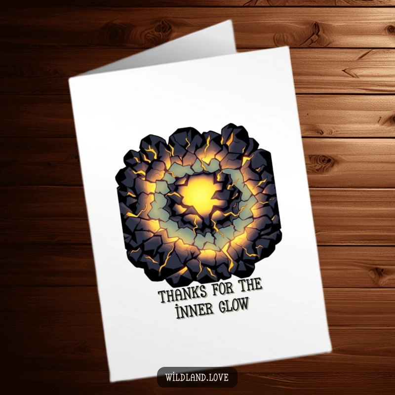 Funny Free Printable Thank You Card with dark fissures emitting a soft, internal primal light, conveying deep gratitude.