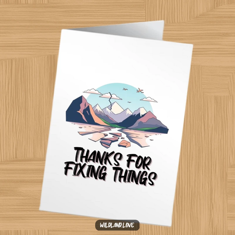 Funny Free Printable Thank You Card with minimalist, fractured planes suggesting broken landscapes, symbolizing a gratitude that endures.