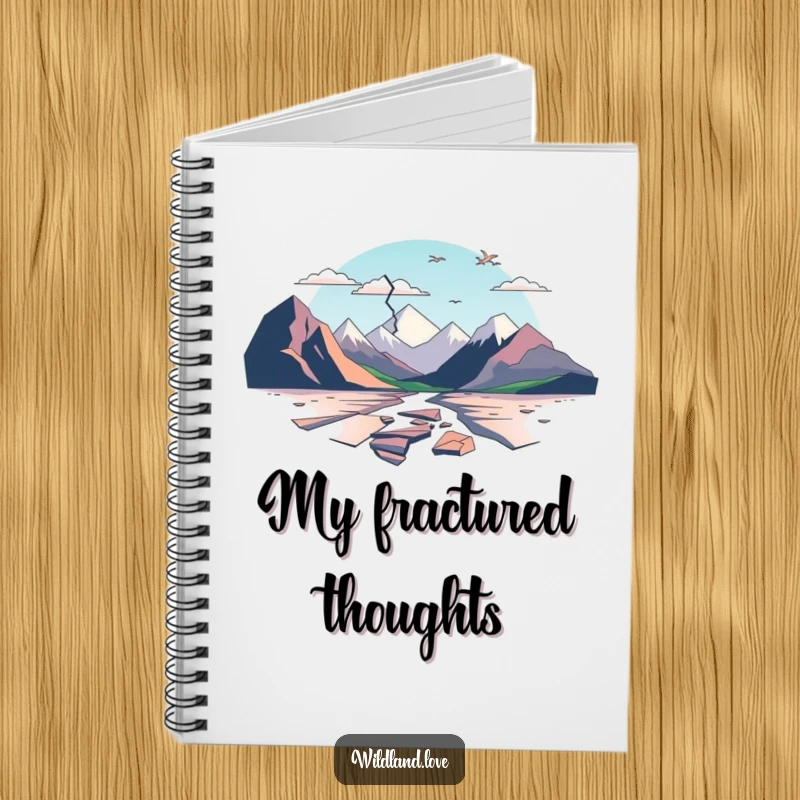 Funny notebook cover with minimalist, fractured planes suggesting abstract broken landscapes, ideal for journaling artistic thoughts.