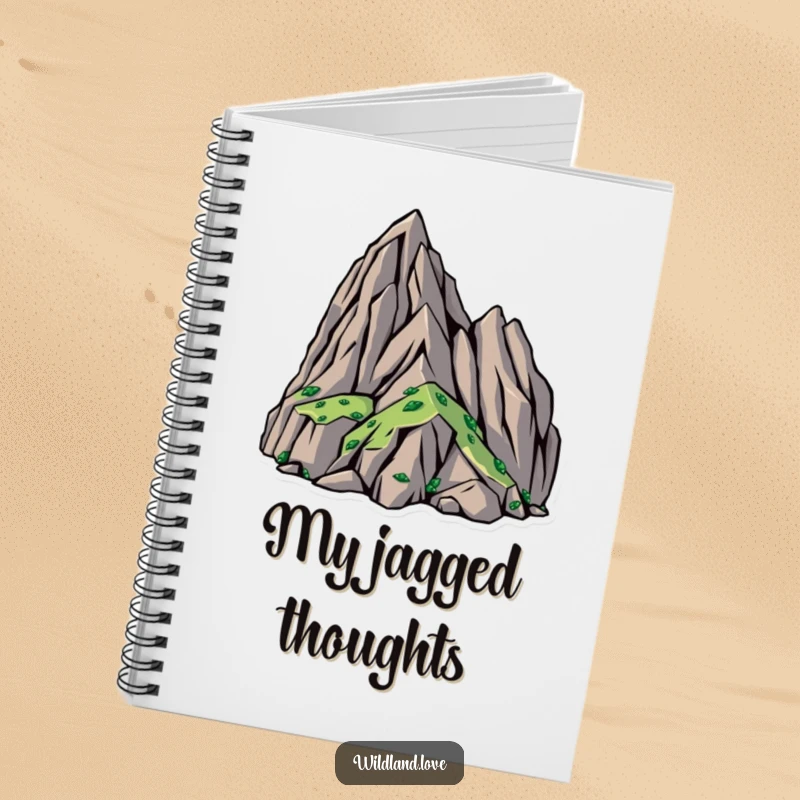 Funny notebook cover with bold, angular patterns symbolizing rugged, untamed landscapes, perfect for jotting down adventure plans.