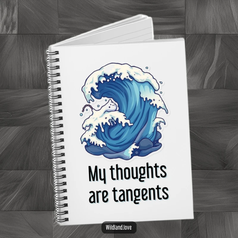 Funny distorted nature notebook featuring stylized wind and water currents, perfect for writing and sketching with a humorous artistic touch.