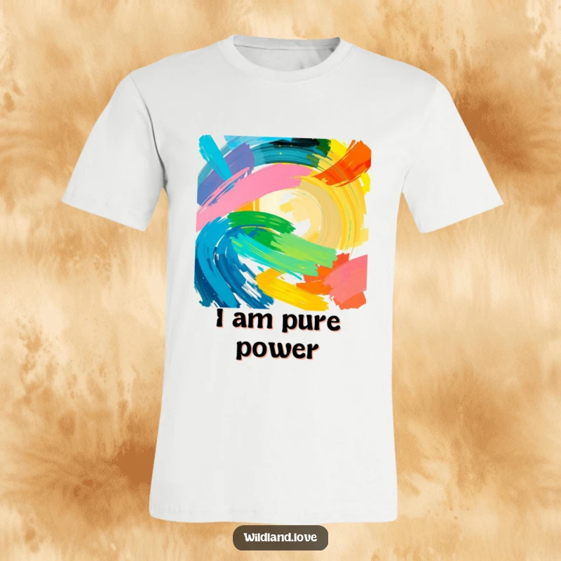 Funny raw energy t-shirt featuring bold brushstrokes of intense color, symbolizing untamed natural power in an artistic way.