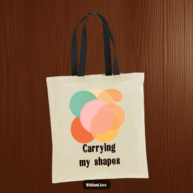 Funny tote bag with bold, overlapping geometric shapes in earthy tones, perfect for stylish, everyday carry.