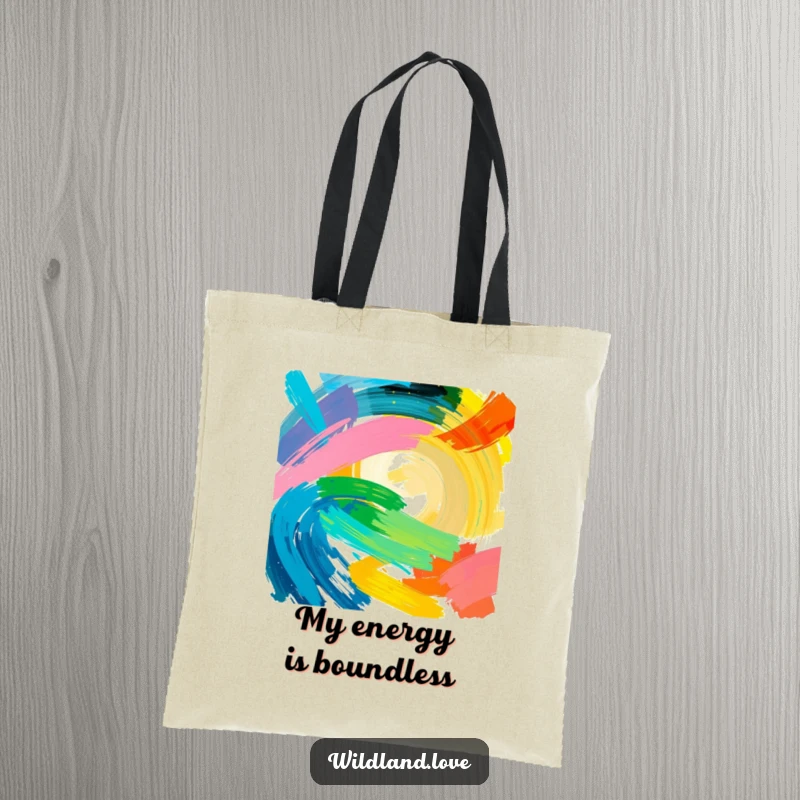 Funny natural energy tote bag showcasing bold brushstrokes of intense color, symbolizing raw power with artistic humor.