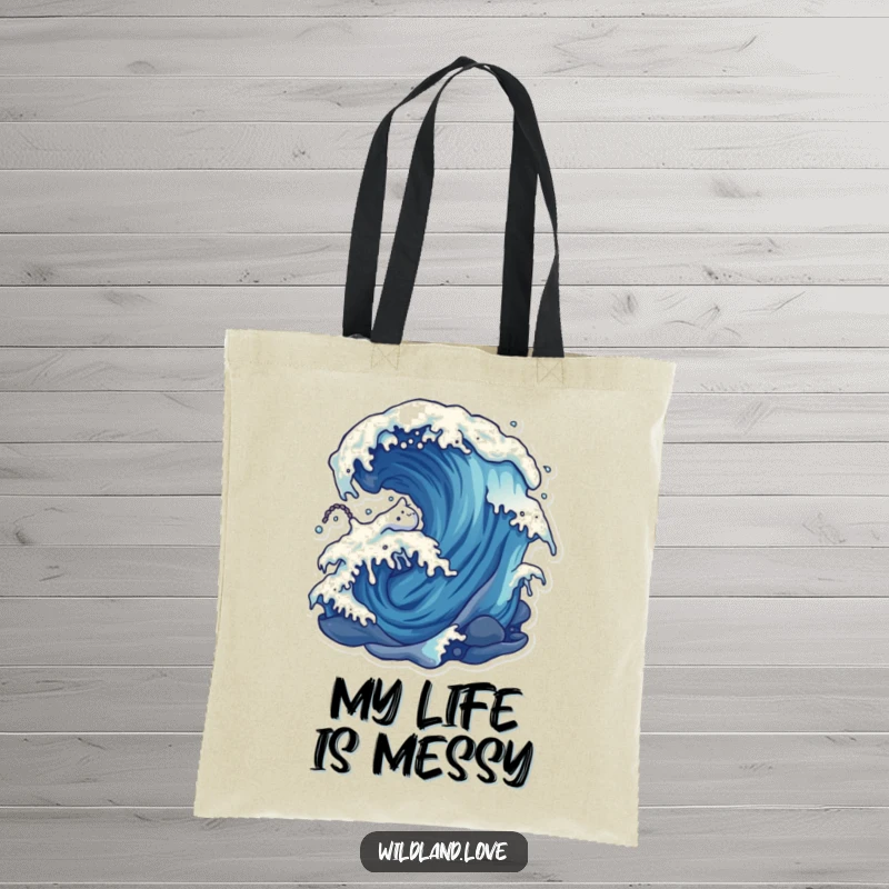 Funny nature forces tote bag featuring a distorted depiction of wind and water currents, ideal for stylish and humorous everyday use.